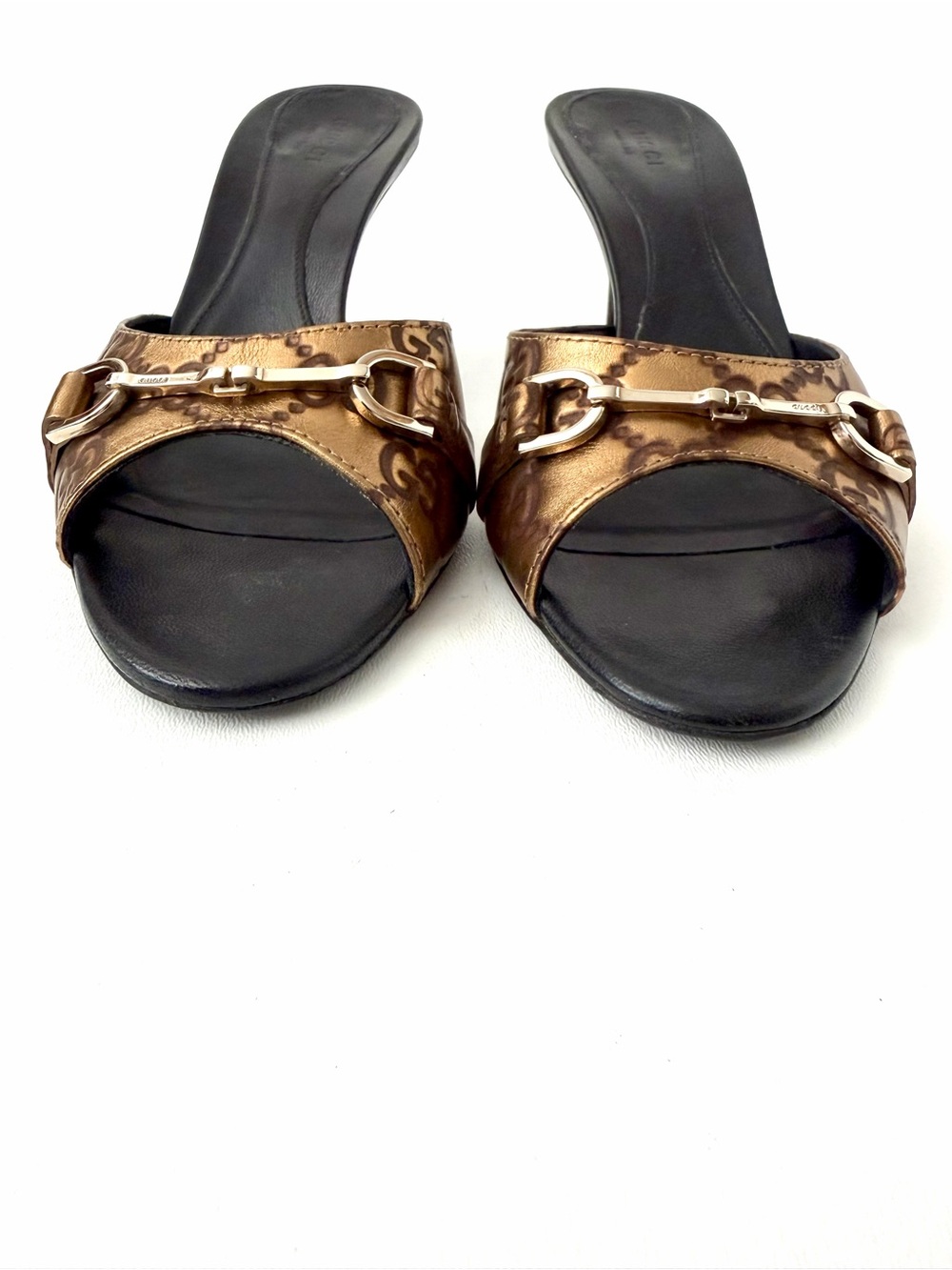 GUCCI | Y2K Guccissima Double G Gold Bronze Horsebit Mules Slip on Heel EU 36.5 - Picture 7 of 15